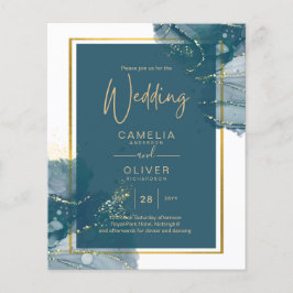 Peacock Blue Alcohol INK Chic Wedding Invite Flyer