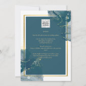 Peacock Blue Alcohol INK Chic Wedding Invite Kaart (Achterkant)