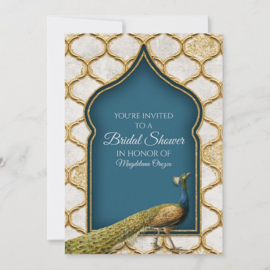  Peacock Blue Arabesque Gold Vrijgezellenfeest Kaart (Achterkant)