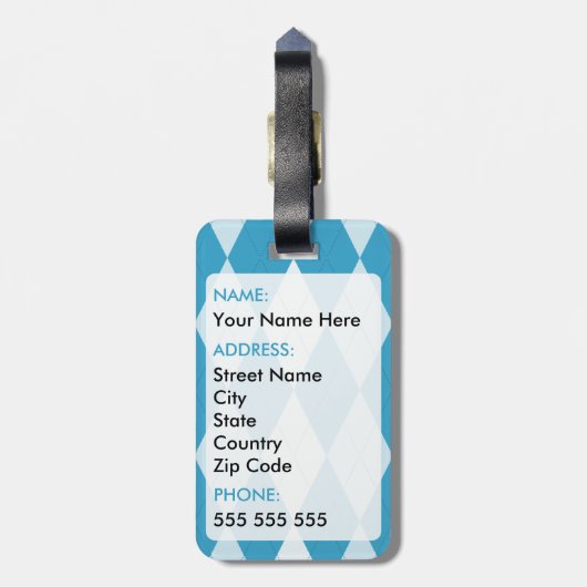 Peacock Blue Argyle Small Diamond Shape Bagagelabel (Achterkant verticaal)