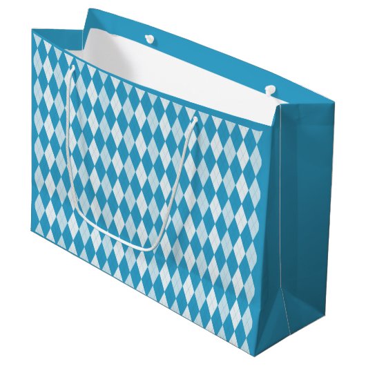 Peacock Blue Argyle Small Diamond Shape Groot Cadeauzakje (Voorkant Gekanteld)