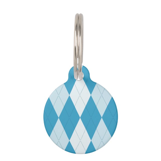 Peacock Blue Argyle Small Diamond Shape Huisdierpenning (Voorkant)
