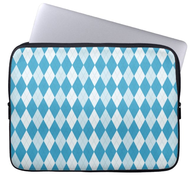 Peacock Blue Argyle Small Diamond Shape Laptop Sleeve (Voorkant)