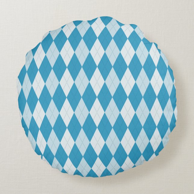 Peacock Blue Argyle Small Diamond Shape Rond Kussen (Achterkant)