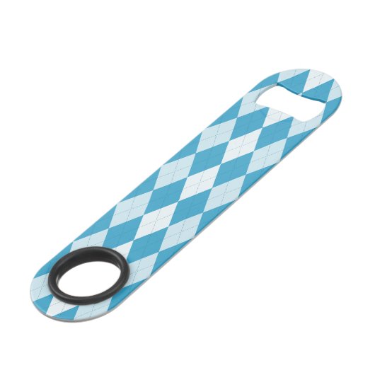 Peacock Blue Argyle Small Diamond Shape Speed Flessenopener (Voorkant Gekanteld)