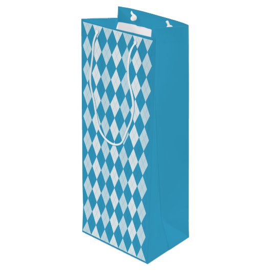 Peacock Blue Argyle Small Diamond Shape Wijn Cadeautas (Achterkant Gekanteld)