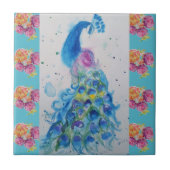 Peacock Blue Bird Waterverf Aqua Ceramic Tile Tegeltje (Voorkant)