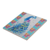 Peacock Blue Bird Waterverf Aqua Ceramic Tile Tegeltje (Zijkant)