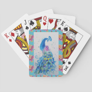 Peacock Blue Bird Waterverf Aqua Palling Cards Pokerkaarten