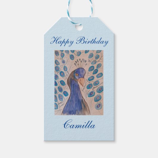 Peacock Blue Birthday Cadeaulabel (Voorkant)
