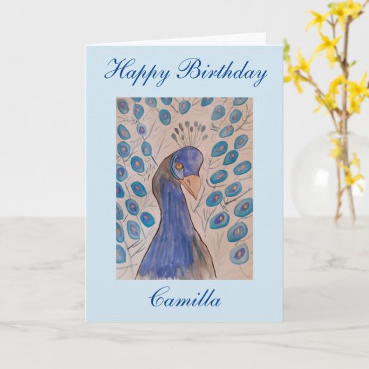 Peacock Blue Birthday Card Kaart (Gele Bloem)