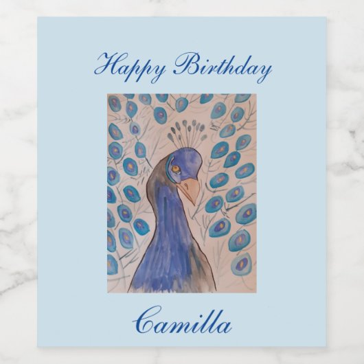 Peacock Blue Birthday Wijn Etiket (Enkel label)