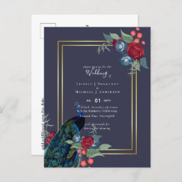 Peacock Blue Burgundy Winter Fall Wedding Briefkaart