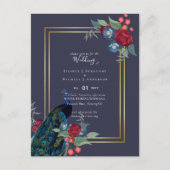 Peacock Blue Burgundy Winter Fall Wedding Briefkaart (Voorkant)