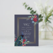 Peacock Blue Burgundy Winter Fall Wedding Briefkaart (Staand voorkant)