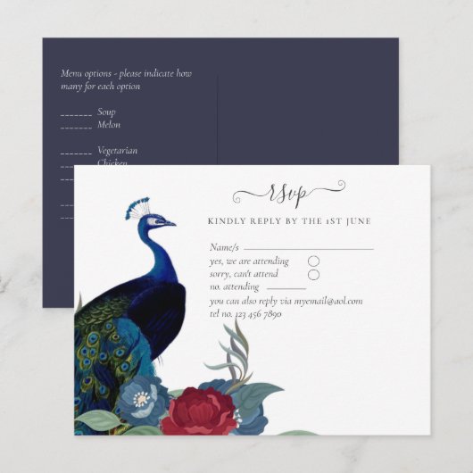 Peacock Blue Burgundy Winter Fall Wedding Briefkaart (Voorkant / Achterkant)
