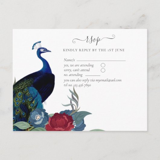 Peacock Blue Burgundy Winter Fall Wedding Briefkaart (Voorkant)