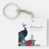 Peacock Blue Burgundy Winter Fall Wedding Sleutelhanger (voorkant)