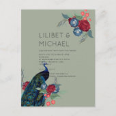 Peacock Blue Burgundy Winter Fall Weduwbudget Briefkaart (Voorkant)