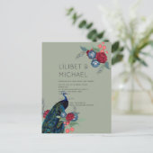 Peacock Blue Burgundy Winter Fall Weduwbudget Briefkaart (Staand voorkant)