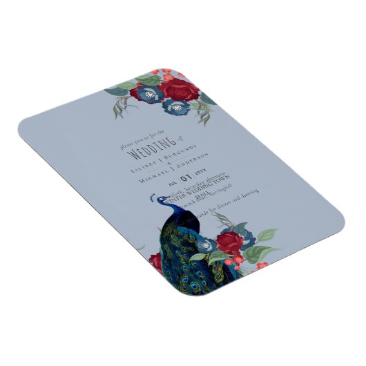 Peacock Blue Burgundy Winter Fall Weduwbudget Magneet (Rechterzijde)