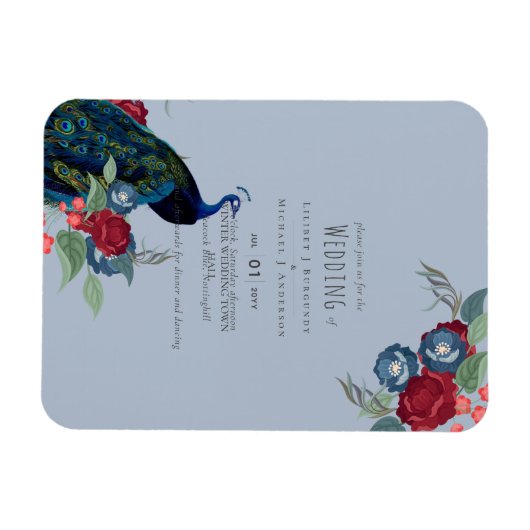 Peacock Blue Burgundy Winter Fall Weduwbudget Magneet (Horizontaal)