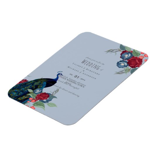 Peacock Blue Burgundy Winter Fall Weduwbudget Magneet (Linkerzijde)