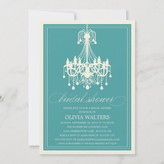 PEACOCK BLUE CHANDELIER | BRIDAL SHOWER INVITATION KAART (Voorkant)