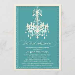 PEACOCK BLUE CHANDELIER BRIDAL SHOWER INVITATION KAART