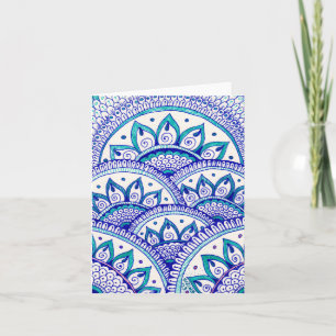 Peacock Blue Damask Indian Mandala Dank je Bedankkaart