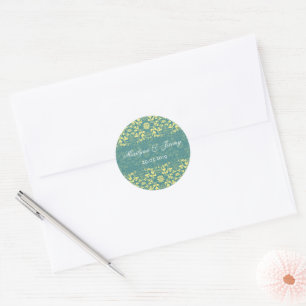 Peacock Blue  Damask Lace Wedding Favor Ronde Sticker