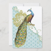 Peacock Blue en Green Damask Wedding Kaart (Achterkant)