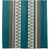 Peacock Blue en Grey Stripes Douchegordijn (Voorkant)