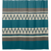 Peacock Blue en Grey Stripes Douchegordijn (Voorkant)