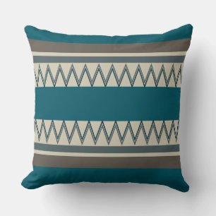 Peacock Blue en Grey Stripes Kussen