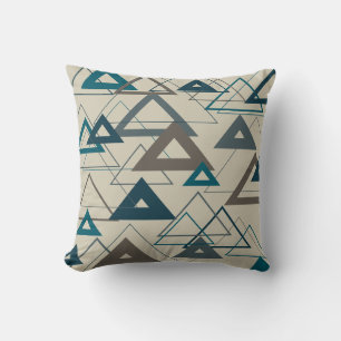 Peacock Blue en Grey Triangles Kussen
