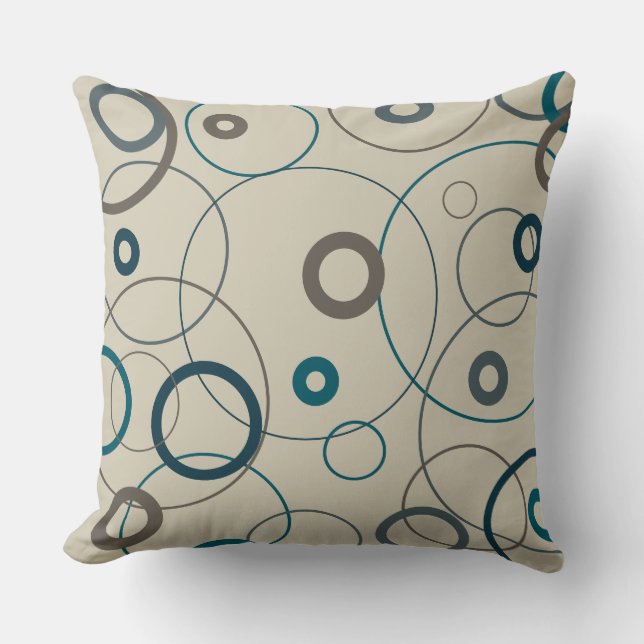 Peacock Blue- en grijze cirkels Kussen (Voorkant)