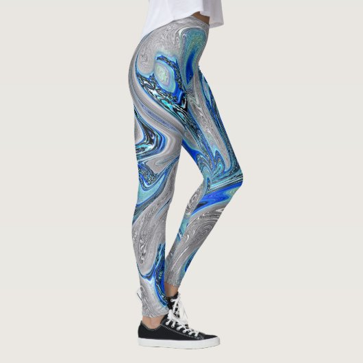 Peacock Blue en Silver Marked Abstract Leggings (Rechts)
