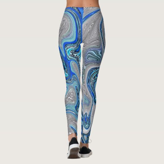 Peacock Blue en Silver Marked Abstract Leggings (Achterkant)