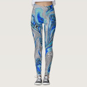 Peacock Blue en Silver Marked Abstract Leggings (Voorkant)