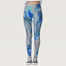 Peacock Blue en Silver Marked Abstract Leggings