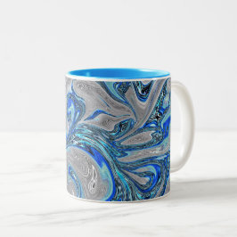 Peacock Blue en Silver Marked Abstract Tweekleurige Koffiemok