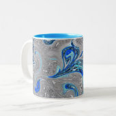 Peacock Blue en Silver Marked Abstract Tweekleurige Koffiemok (Voorkant links)