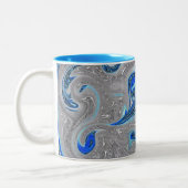 Peacock Blue en Silver Marked Abstract Tweekleurige Koffiemok (Links)