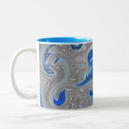 Peacock Blue en Silver Marked Abstract Tweekleurige Koffiemok