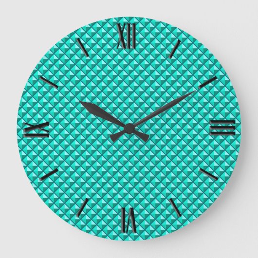 Peacock blue, enamel look, studded grid grote klok (Voorkant)