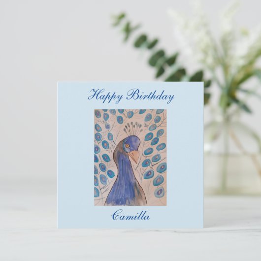 Peacock Blue Flat Birthday Card Kaart (Staand voorkant)