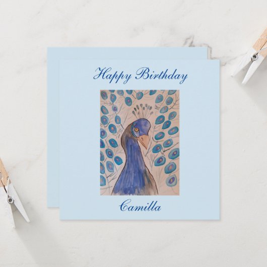 Peacock Blue Flat Birthday Card Kaart (Voorkant / Achterkant in situ)