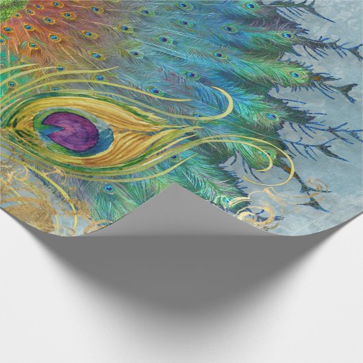 Peacock Blue Gold Foil Rococo Scroll Decoupage Cadeaupapier (Hoek)