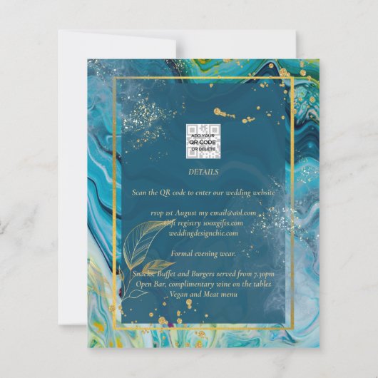 Peacock Blue Gold INK Abstract huwelijk (Achterkant)